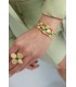 Betoverende Goudkleurige Bloemen Armband met Groene Steentjes - Koop Nu