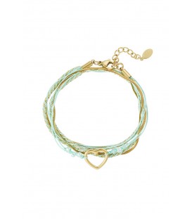 Trendy Groene Armband met Goudkleurige Harten Bedel en Kralen