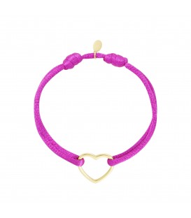 Fuchsia roze stoffen armband met een harten bedel