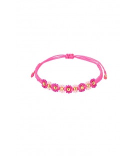 Fuchsia roze armband met bloemetjes