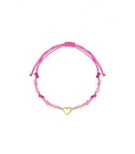 Fuchsia roze armband met kralen en goudkleurig hartje