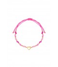 Fuchsia roze armband met kralen en goudkleurig hartje